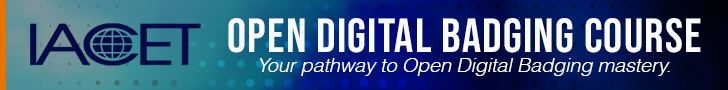 IACET Open Digital Badging Series banner with IACET logo and the words "Open Digital Badging Series" on a blue gradient background